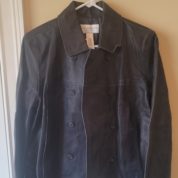 Liz Claiborne Jackets & Blazers - NWOT Liz Claiborne Navy Blue Distressed Leather Jacket Coat Blazer Size L